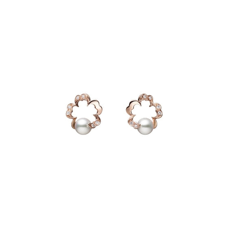 Mikimoto Jewelry - Cherry Blossom Akoya 18K Rose Gold Cultured Pearl & Diamond Earrings | Manfredi Jewels