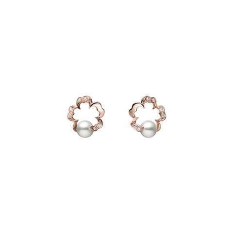 Cherry Blossom Akoya 18K Rose Gold Cultured Pearl & Diamond Earrings