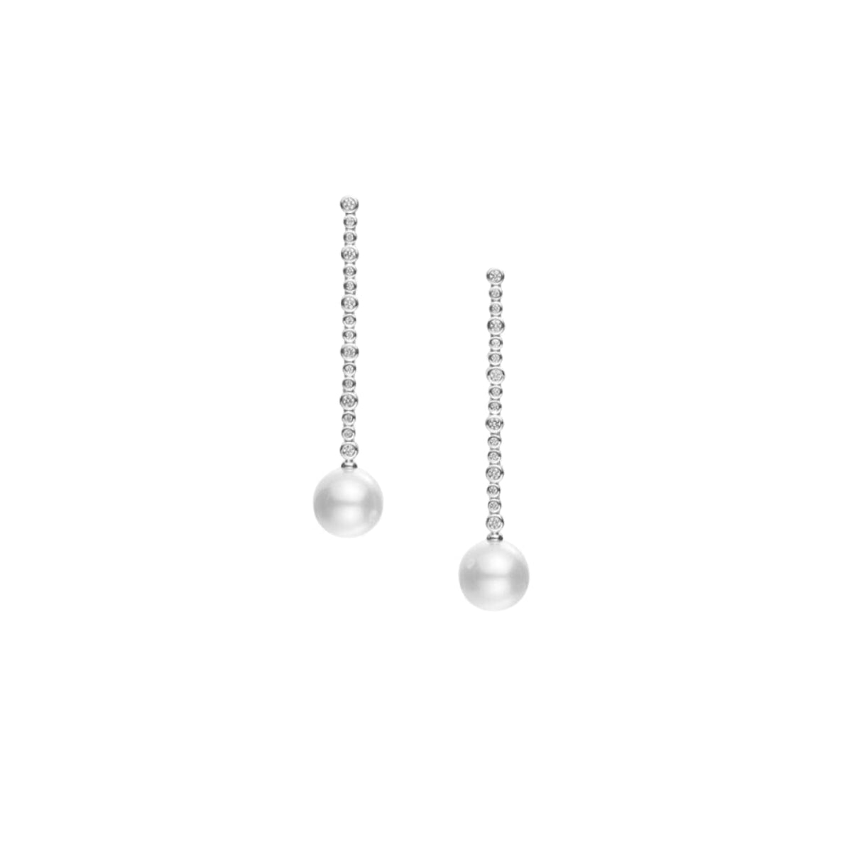 Mikimoto Jewelry - Classic Elegance 18K White Gold White South Sea Cultured Pearl & Diamond Shoulder Duster Earrings | Manfredi Jewels