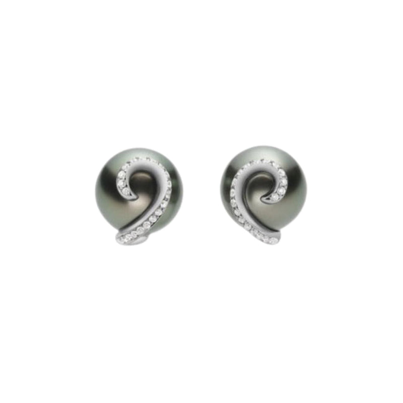 Mikimoto Jewelry - Embrace 18K White Gold Black South Sea Cultured Pearl & Diamond Earrings | Manfredi Jewels