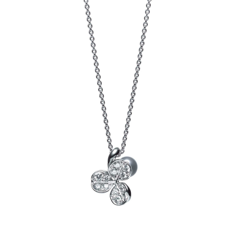 Mikimoto Jewelry - Fortune Leaves 18K White Gold Akoya Pearl & Diamond Pendant Necklace | Manfredi Jewels