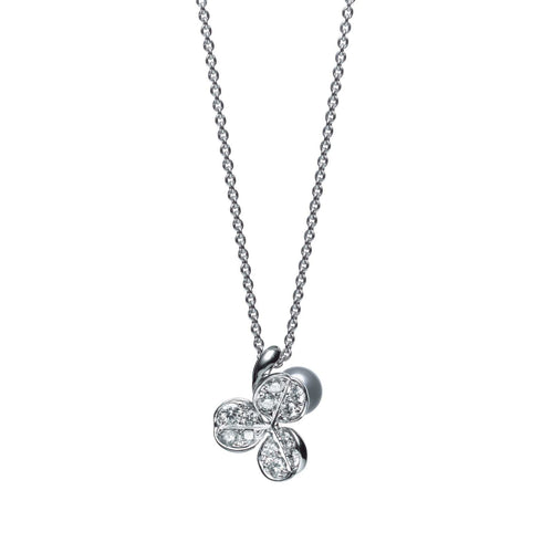 Mikimoto Jewelry - Fortune Leaves 18K White Gold Akoya Pearl & Diamond Pendant Necklace | Manfredi Jewels