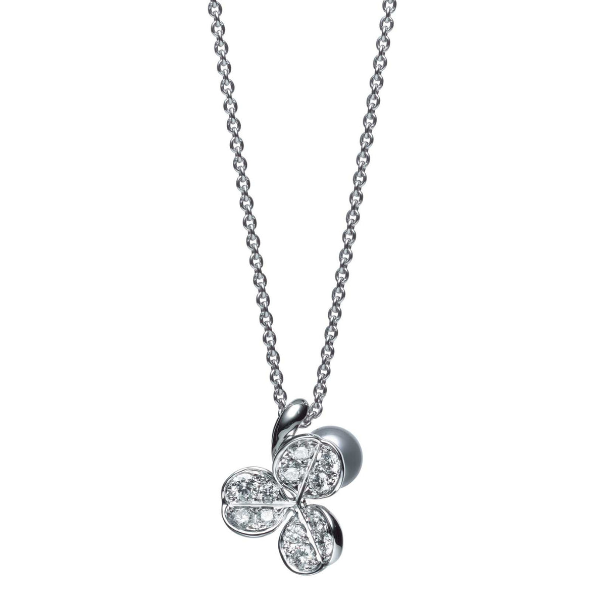 Mikimoto Jewelry - Fortune Leaves 18K White Gold Akoya Pearl & Diamond Pendant Necklace | Manfredi Jewels