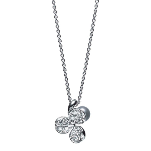 Mikimoto Jewelry - Fortune Leaves 18K White Gold Akoya Pearl & Diamond Pendant Necklace | Manfredi Jewels