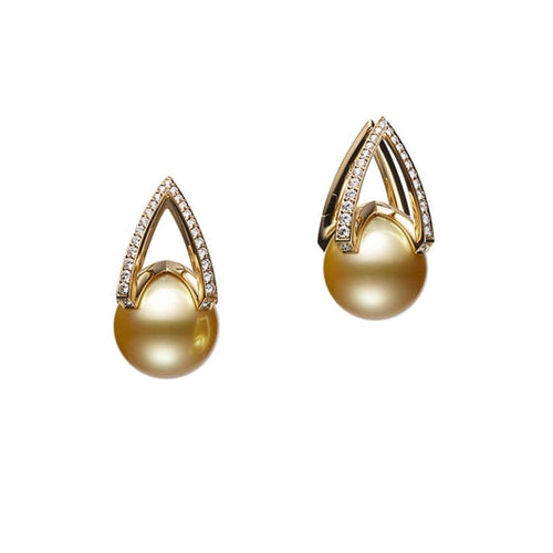 Mikimoto Jewelry - M Collection 18K Yellow Gold Golden South Sea Cultured Pearl & Diamond Earrings | Manfredi Jewels