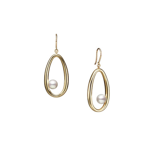 Mikimoto Jewelry - Moon Dew 18K Yellow Gold White Akoya Cultured Pearl Earrings | Manfredi Jewels
