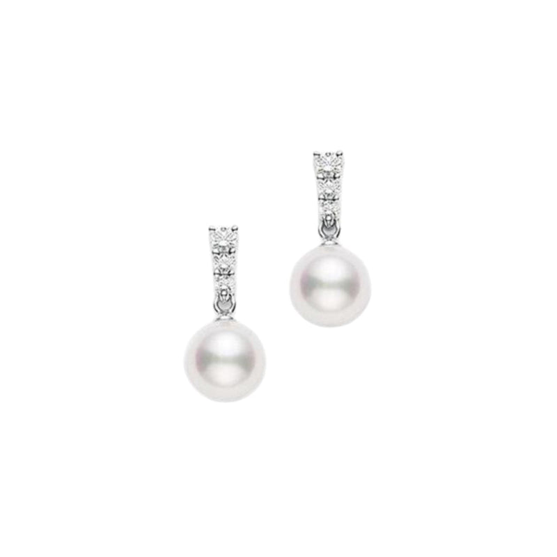 Mikimoto Jewelry - Morning Dew 18K White Gold White Akoya Cultured Pearl & Diamond Drop Earrings | Manfredi Jewels