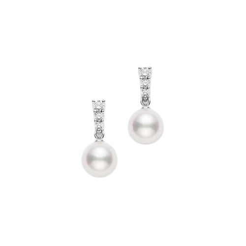 Mikimoto Jewelry - Morning Dew 18K White Gold Akoya Cultured Pearl & Diamond Drop Earrings | Manfredi Jewels