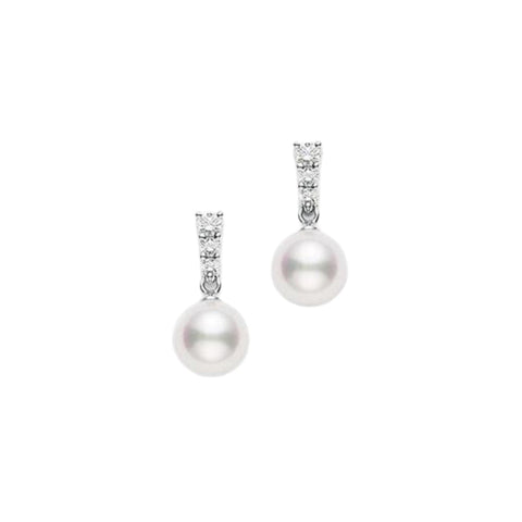 Morning Dew 18K White Gold White Akoya Cultured Pearl & Diamond Drop Earrings