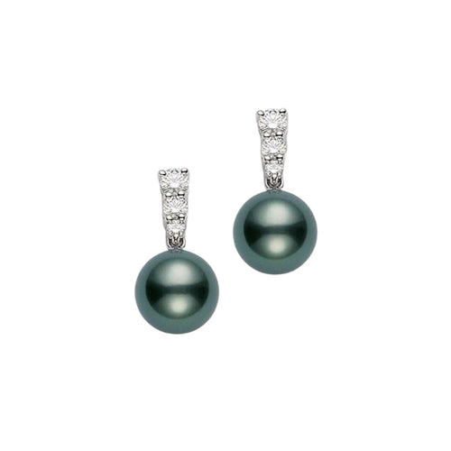 Mikimoto Jewelry - Morning Dew 18K White Gold Black South Sea Cultured Pearl & Diamond Drop Earrings | Manfredi Jewels