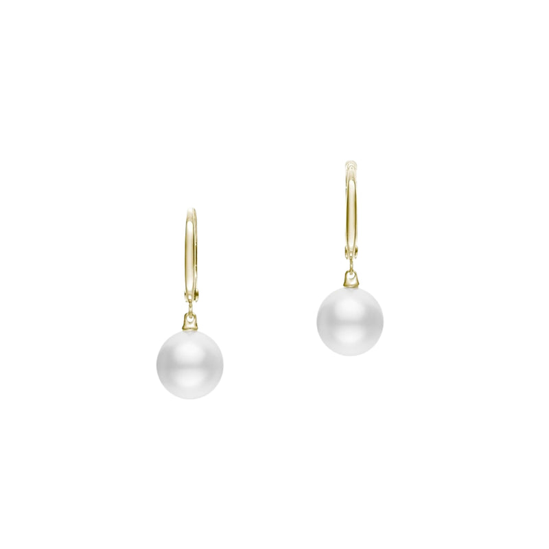 Mikimoto Morning Dew 18k Yellow Gold White South Sea Pearl Earrings Jewelry Manfredi Jewels