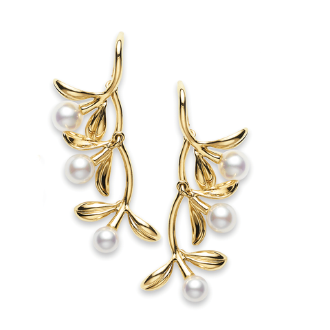 MIKIMOTO "OLIVE" 18K YELLOW GOLD AND AKOYA CULTURED PEARL EARRINGS