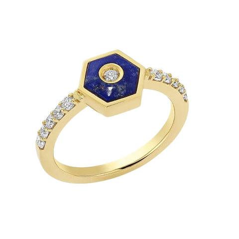 18K Yellow Gold Baia Sommersa Lapis & 0.39 Ct Diamond Ring