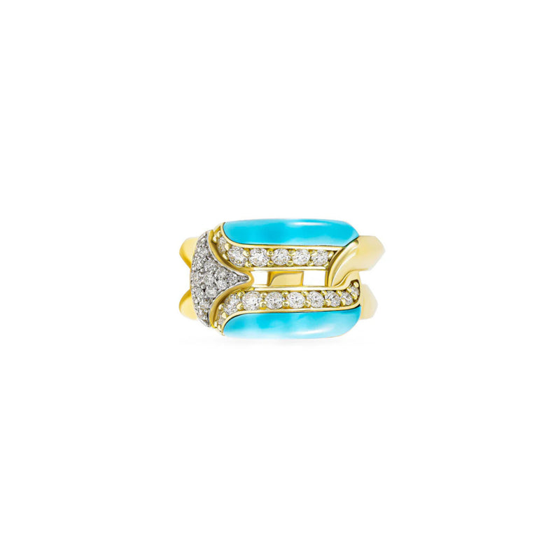 Miseno - Arco 18K Yellow Gold Turquoise and Diamond Ring | Manfredi Jewels