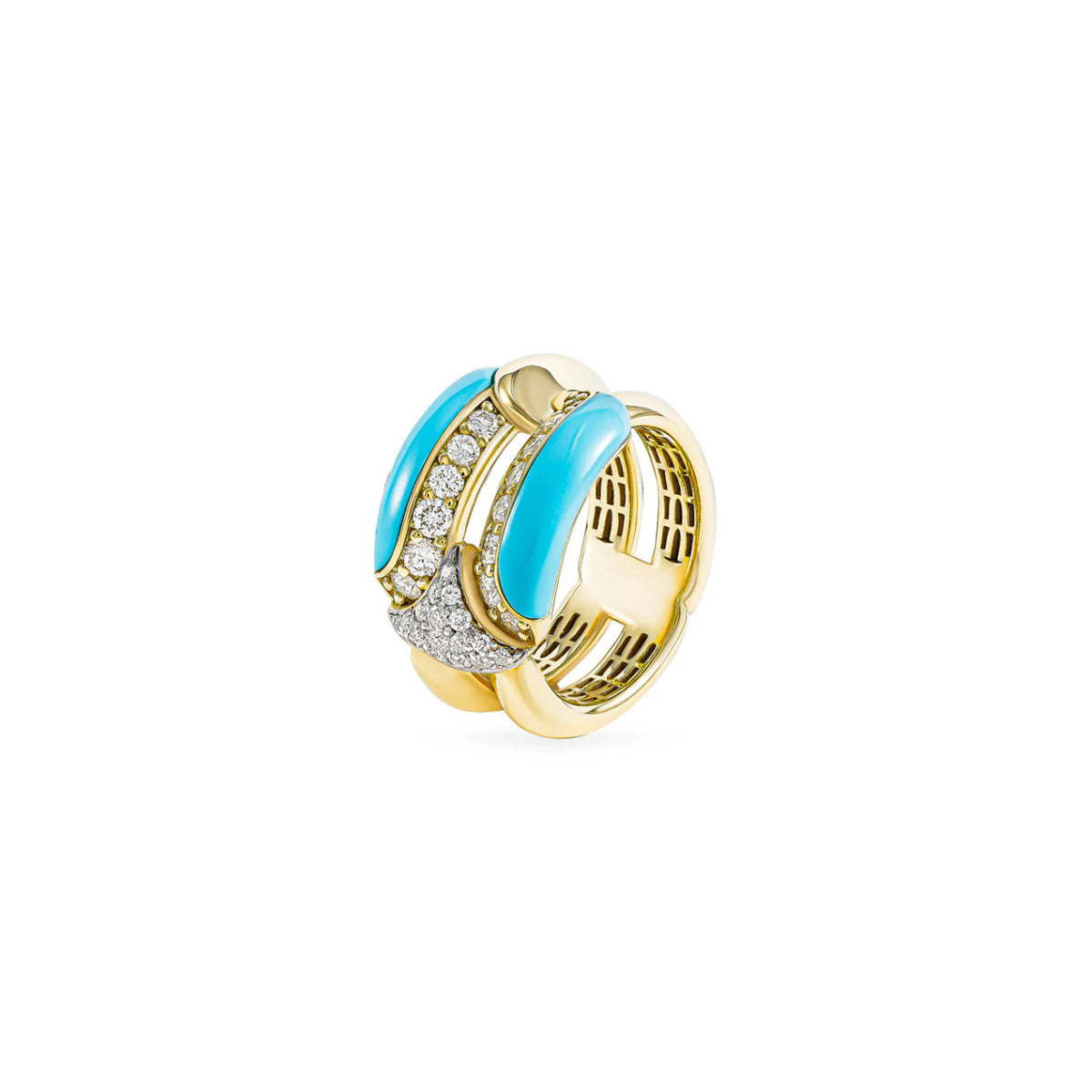 Miseno - Arco 18K Yellow Gold Turquoise and Diamond Ring | Manfredi Jewels