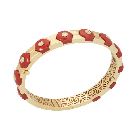 Baia Sommersa 18K Yellow Gold Diamonds & Coral Bangle Bracelet