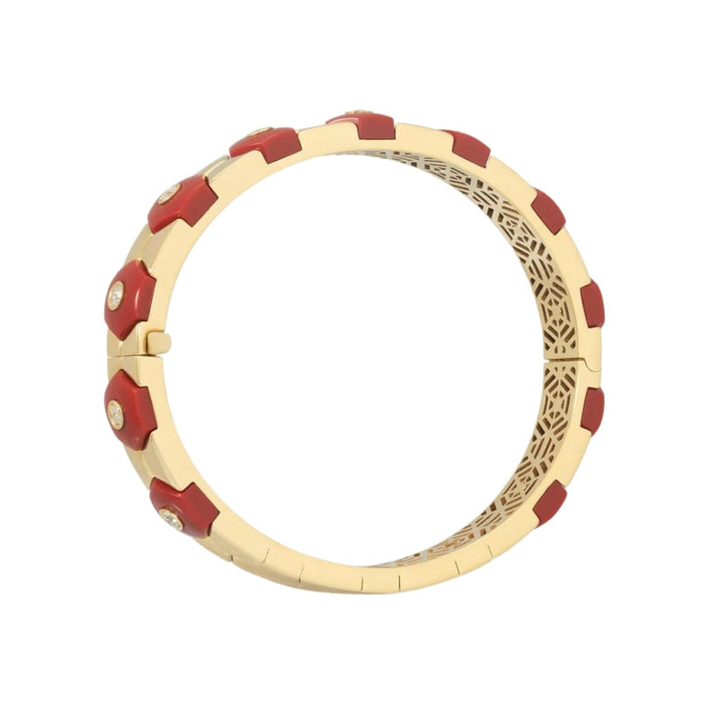 Miseno Jewelry - Baia Sommersa 18K Yellow Gold Diamonds & Coral Bangle Bracelet | Manfredi Jewels