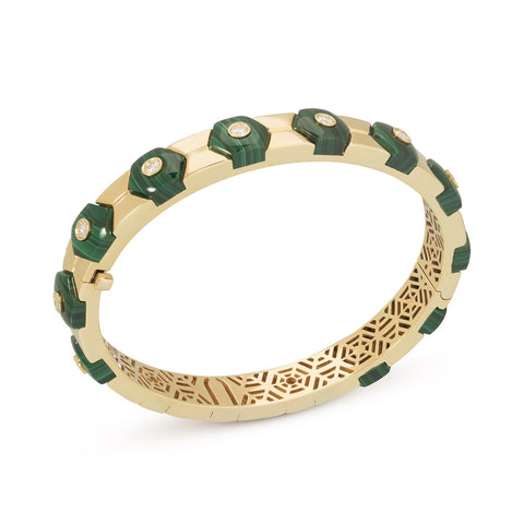 Baia Sommersa 18K Yellow Gold Diamonds & Malachite Bangle Bracelet
