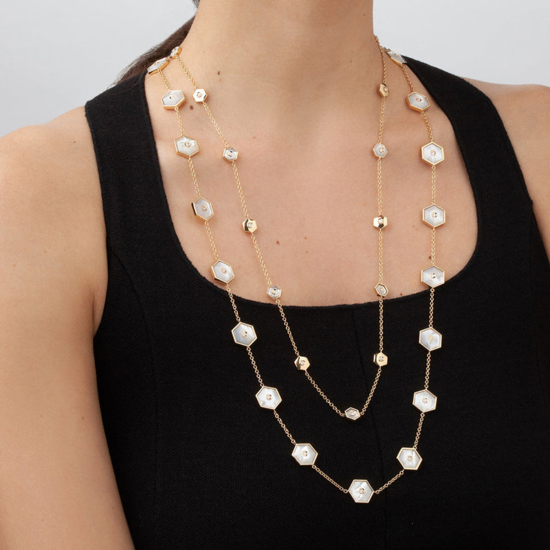Miseno Jewelry - Baia Sommersa 18K Yellow Gold Diamonds & Mother of Pearl Long Necklace | Manfredi Jewels