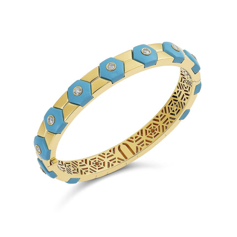 Baia Sommersa 18K Yellow Gold Diamonds & Turquoise Bangle Bracelet