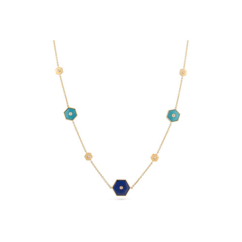 Miseno Jewelry - Baia Sommersa 18K Yellow Gold Diamonds Turquoise & Lapis Necklace | Manfredi Jewels
