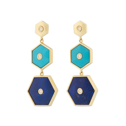 Miseno Jewelry - Baia Sommersa 18K Yellow Gold Lapis & Turquoise Diamond Drop Earrings | Manfredi Jewels