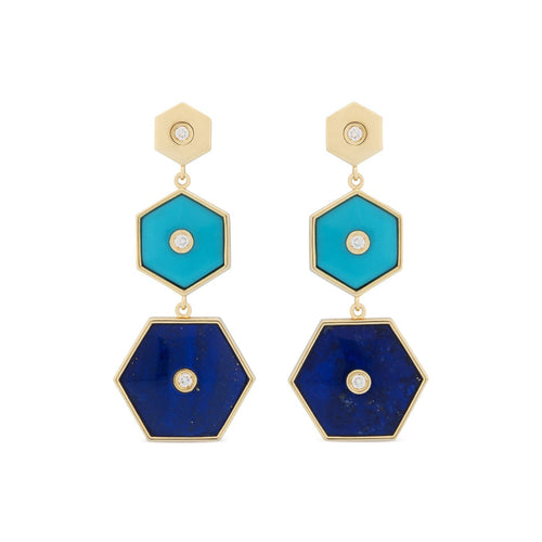 Miseno Jewelry - Baia Sommersa 18K Yellow Gold Lapis & Turquoise Diamond Drop Earrings | Manfredi Jewels