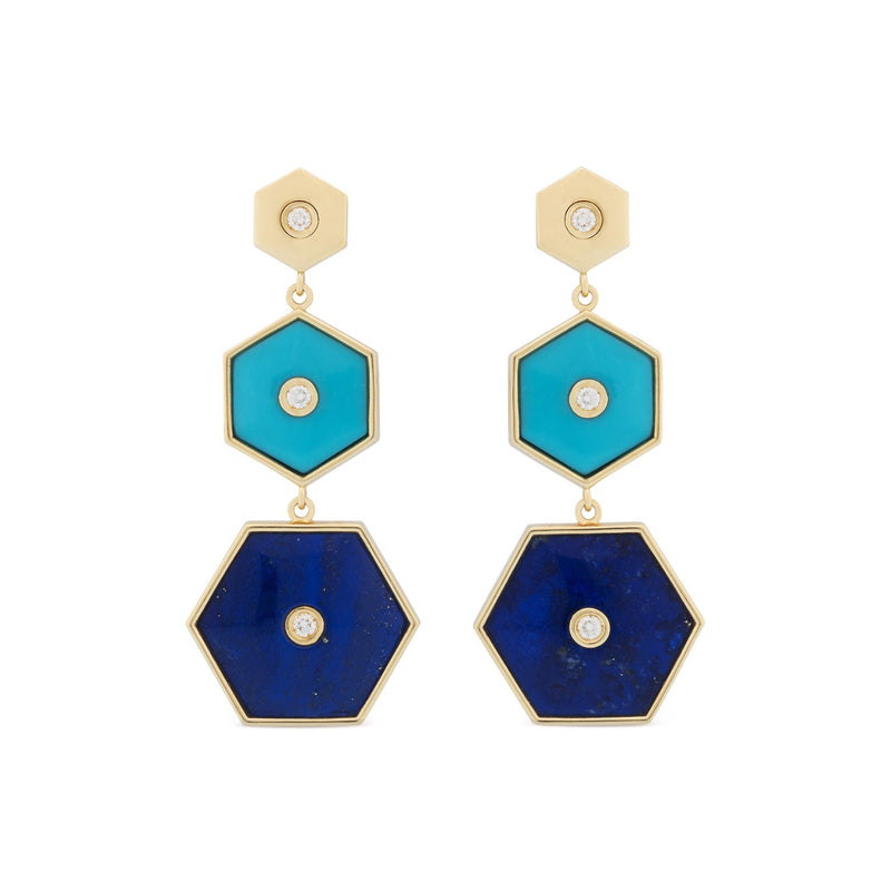 Miseno Jewelry - Baia Sommersa 18K Yellow Gold Lapis & Turquoise Diamond Drop Earrings | Manfredi Jewels