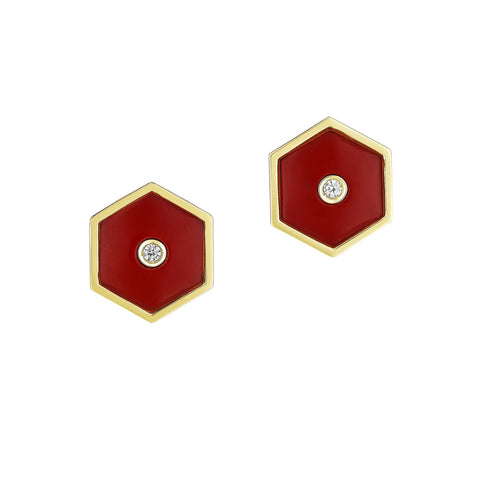 Miseno Jewelry - Baia Sommersa 18K Yellow Gold Red Coral & Diamond Stud Earrings | Manfredi Jewels