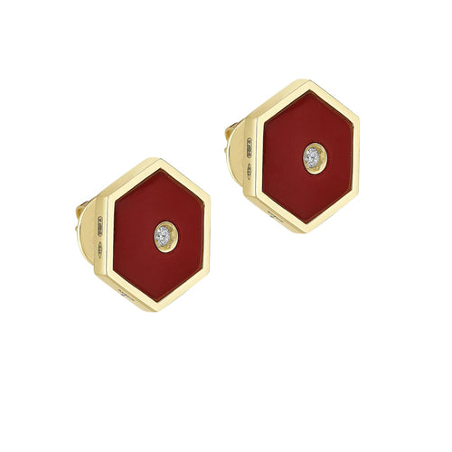 Miseno Jewelry - Baia Sommersa 18K Yellow Gold Red Coral & Diamond Stud Earrings | Manfredi Jewels