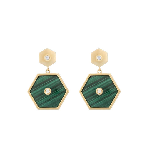 Miseno Jewelry - Baia Sommersa Diamonds And Malachite 18K Earrings | Manfredi Jewels