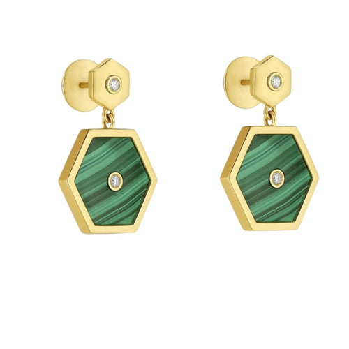 Miseno Jewelry - Baia Sommersa Diamonds And Malachite 18K Earrings | Manfredi Jewels