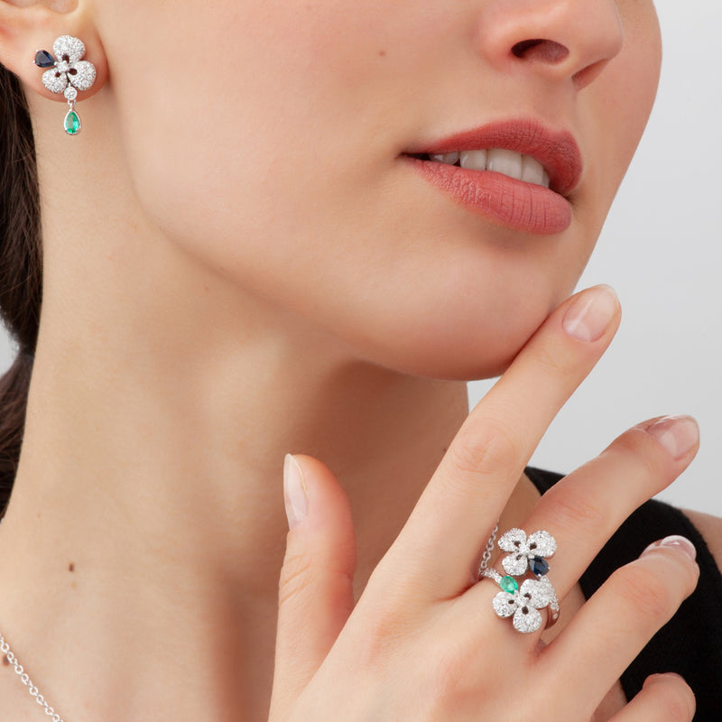Miseno Jewelry - Ischia 18K White Gold Diamond Pavé Sapphires & Emeralds Ring | Manfredi Jewels