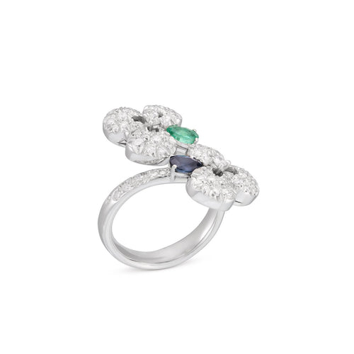 Miseno Jewelry - Ischia 18K White Gold Diamond Pavé Sapphires & Emeralds Ring | Manfredi Jewels