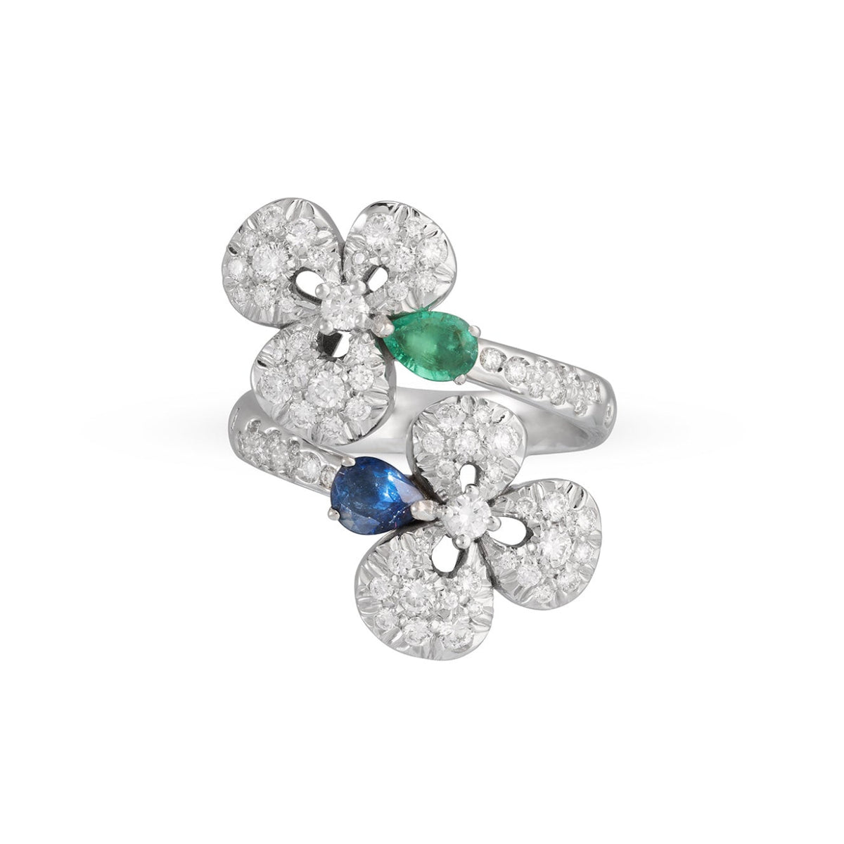 Miseno Jewelry - Ischia 18K White Gold Diamond Pavé Sapphires & Emeralds Ring | Manfredi Jewels