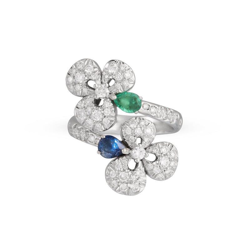 Miseno Jewelry - Ischia 18K White Gold Diamond Pavé Sapphires & Emeralds Ring | Manfredi Jewels