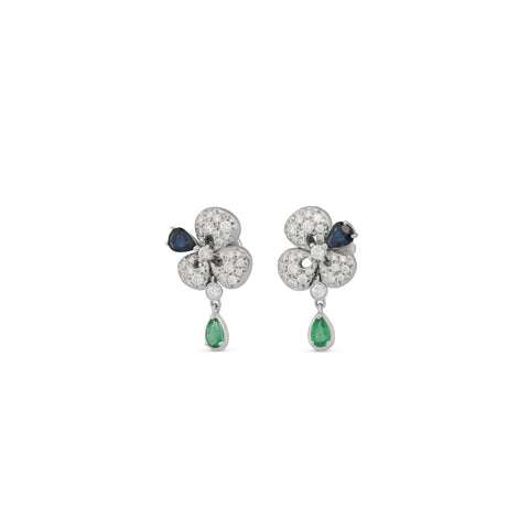 Ischia 18K White Gold Diamonds Sapphires & Emeralds Earrings