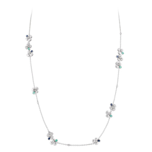 Miseno Jewelry - Ischia 18K White Gold Diamonds Sapphires & Emeralds Long Necklace | Manfredi Jewels