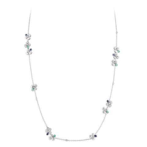 Ischia 18K White Gold Diamonds Sapphires & Emeralds Long Necklace