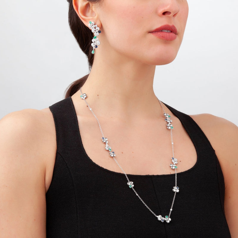 Miseno Jewelry - Ischia 18K White Gold Sapphires & Emeralds Diamond Pavé Long Necklace | Manfredi Jewels