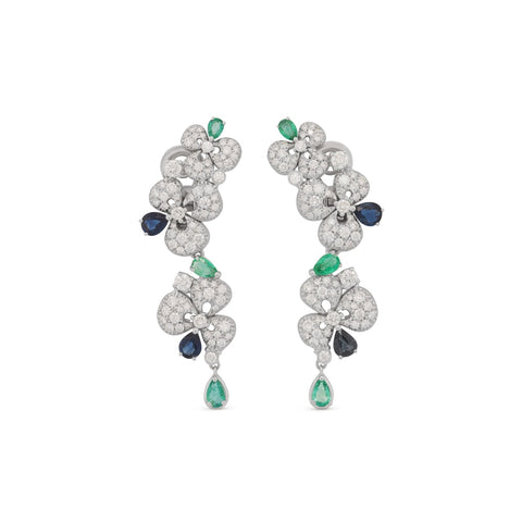 Ischia 18K White Gold Diamonds Sapphires & Emeralds Pendant Earrings