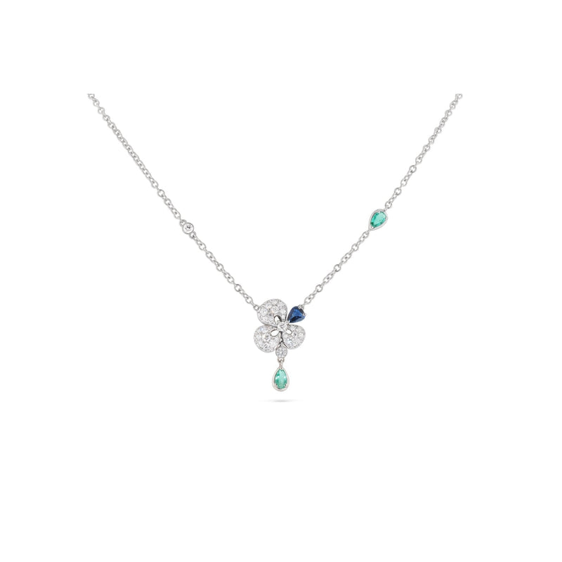 Miseno Jewelry - Ischia 18K White Gold Diamonds Sapphires & Emeralds Pendant Necklace | Manfredi Jewels