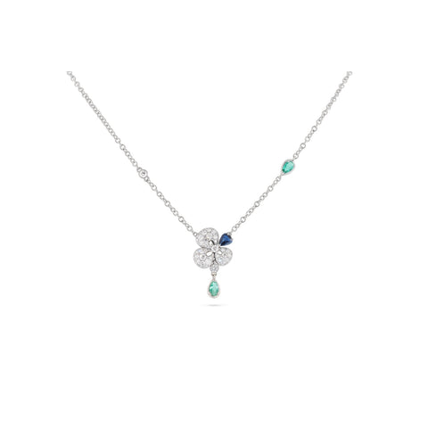 Ischia 18K White Gold Diamonds Sapphires & Emeralds Pendant Necklace