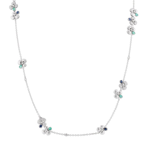 Ischia 18K White Gold Sapphires & Emeralds Diamond Pavé Long Necklace