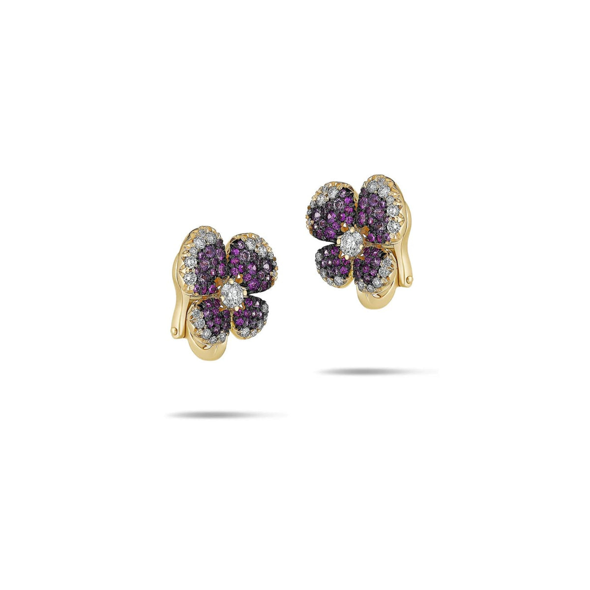 Miseno Jewelry - Ischia 18K Yellow Gold Diamond & Pink Sapphire Pavé Flower Stud Earrings | Manfredi Jewels
