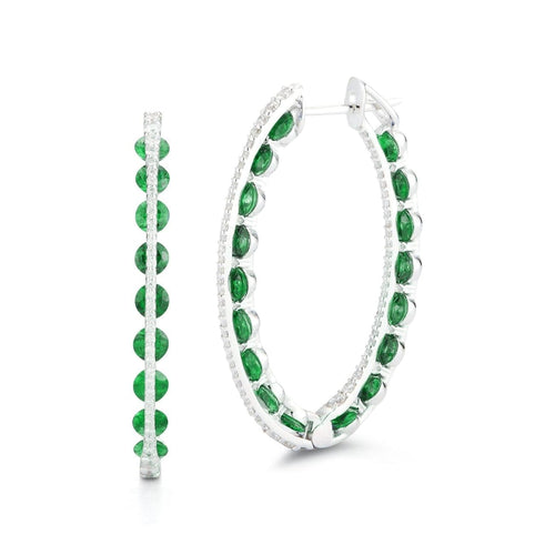 Miseno Jewelry - Marea Hoop Style With White Diamonds And Tsavorite 18K Gold Earrings | Manfredi Jewels