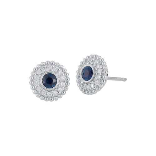 Miseno Jewelry - Procida 18K White Gold Pavè Diamonds Sapphires Stud Earrings | Manfredi Jewels