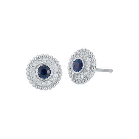 Procida 18K White Gold Pavè Diamonds Sapphires Stud Earrings