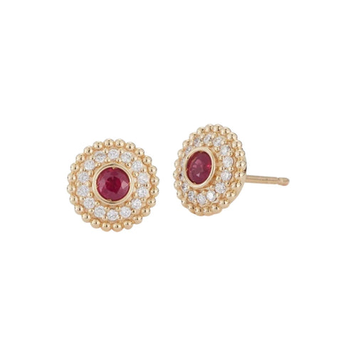 Miseno Jewelry - Procida 18K Yellow Gold Pavè Diamonds Rubies Stud Earrings | Manfredi Jewels