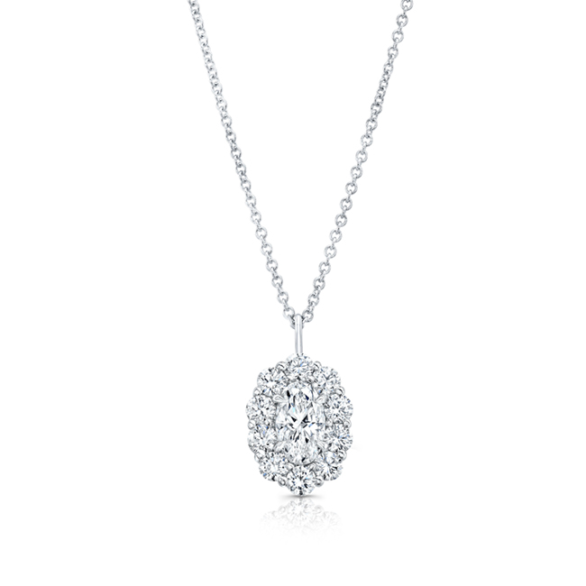 18K White Gold 1ct Movál Cut Diamond Halo Set Pendant